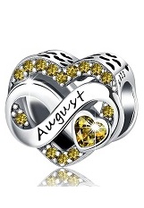 delightful silver heart August birthstone baby charm